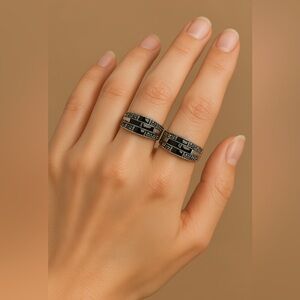Matching Vintage-Style Black Onyx & Marcasite Band Rings Sz 8 & 9